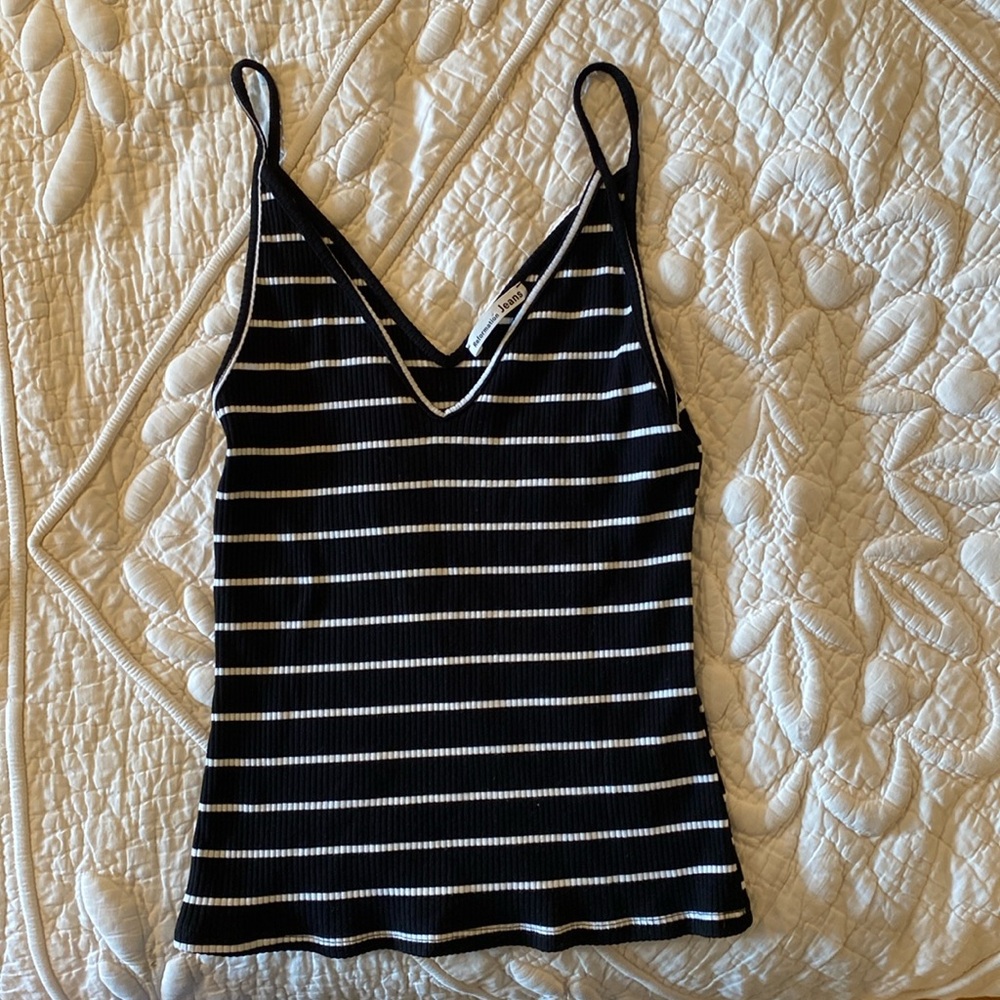 Reformation-Free tote included- black and white striped tank.